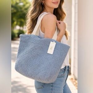NWT Raj Anthropologie Blue Textured Chenille Tote Bag